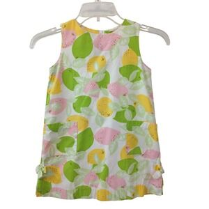 Lilly Pulitzer Girls Size 5 Pink Green Yellow Lemon Lime Citrus Shift Dress